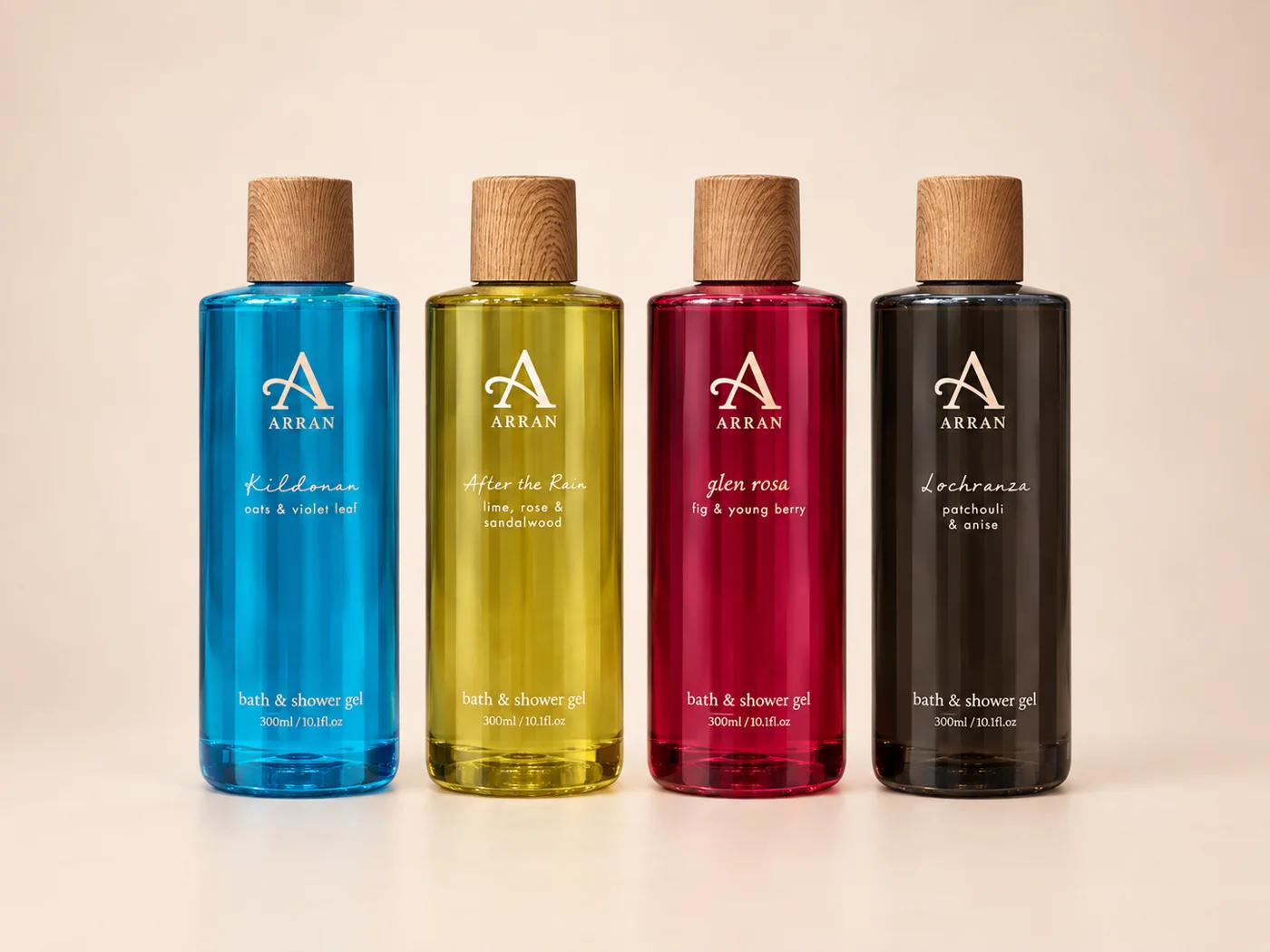ARRAN bath and shower gels in Kildonan, After the Rain, Glen Rosa and Lochranza